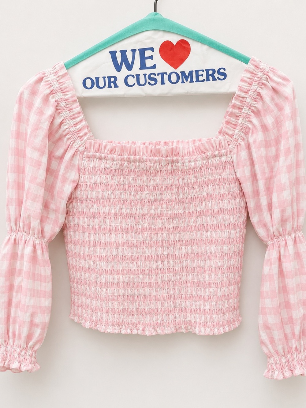 Pink Gingham Smocked off shoulder Top